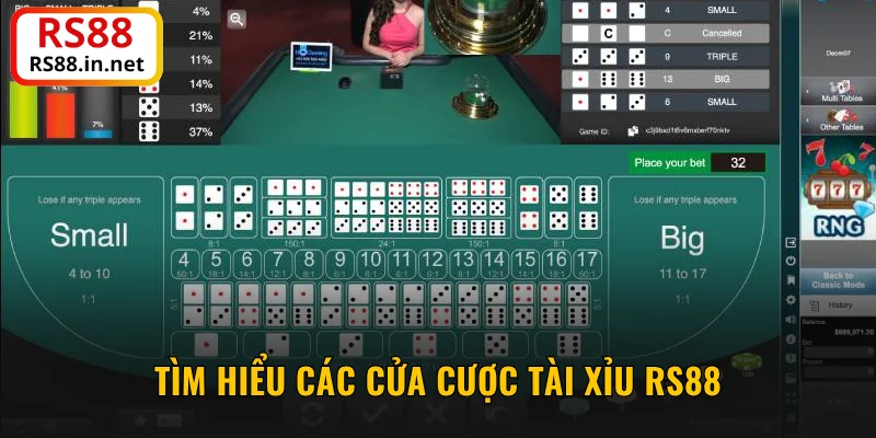 Tìm hiểu các cửa cược Tài Xỉu RS88
